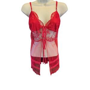 NWT Victoria's Secret sexy lingerie teddy tank lace red sz M open front NEW
